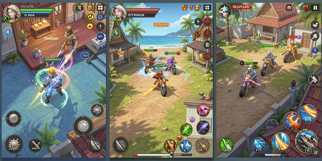 Lingkungan permainan yang kaya akan warna dan detail.